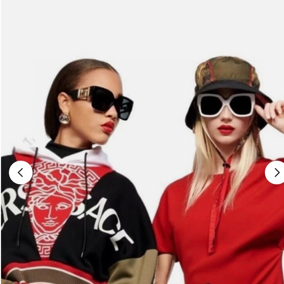 Versace: Greca Logo Oversized Gold Sunglasses - Picture 11 of 14